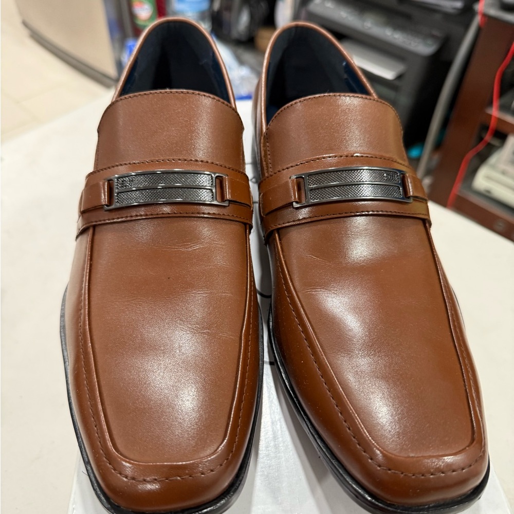 Steve Madden Shoore Tan Leather Slip-On Loafers Size 9 Men New Dress Shoe